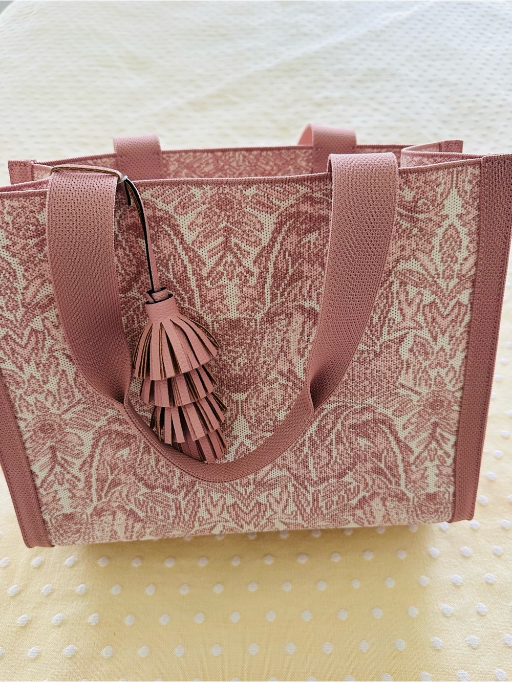 ANTONIO MELANI Pink Jacquard Tote with Tassel Charm